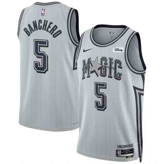 Men Orlando Magic 5 Paolo Banchero Silver 2024 25 City Edition Stitched Basketball Jersey