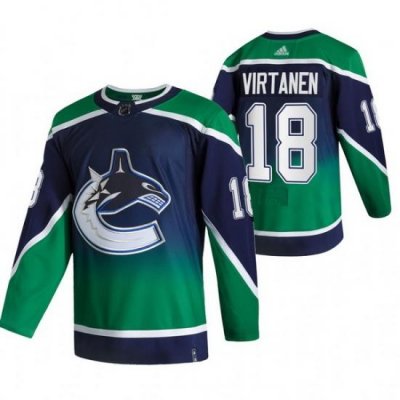 Men Vancouver Canucks 18 Jake Virtanen Green Adidas 2020 21 Reverse Retro Alternate NHL Jersey