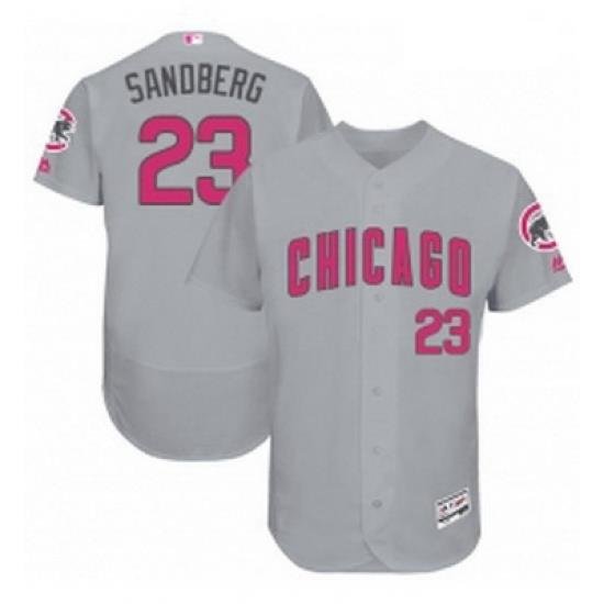 Mens Majestic Chicago Cubs 23 Ryne Sandberg Grey Mothers Day Flexbase Authentic Collection MLB Jersey