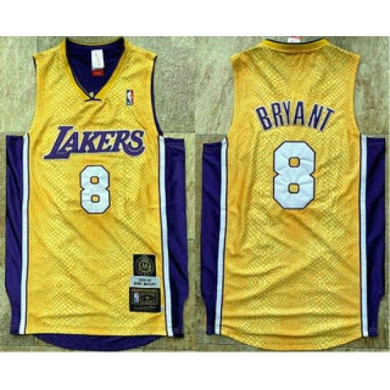 Men Los Angeles Lakers 8 Kobe Bryant Yellow 2001 02 Hardwood Classics Soul AU Throwback Jersey