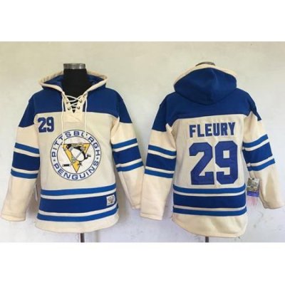 Men Pittsburgh Penguins 29 Andre Fleury Cream Sawyer Hooded Sweatshirt Stitched NHL Jersey