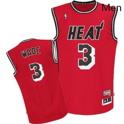 Mens Adidas Miami Heat 3 Dwyane Wade Authentic Red Hardwood Classics Nights NBA Jersey