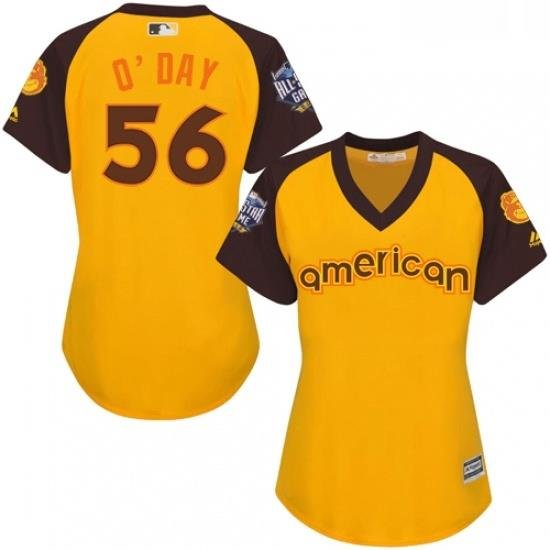 Womens Majestic Baltimore Orioles 56 Darren ODay Authentic Yellow 2016 All Star American League BP Cool Base MLB Jersey