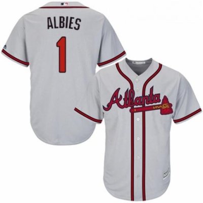 Youth Majestic Atlanta Braves 1 Ozzie Albies Replica Grey Road Cool Base MLB Jersey