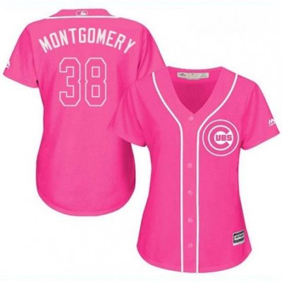 Womens Majestic Chicago Cubs 38 Mike Montgomery Replica Pink Fashion MLB Jersey