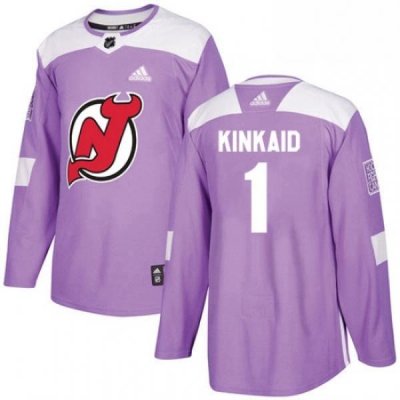 Mens Adidas New Jersey Devils 1 Keith Kinkaid Authentic Purple Fights Cancer Practice NHL Jersey