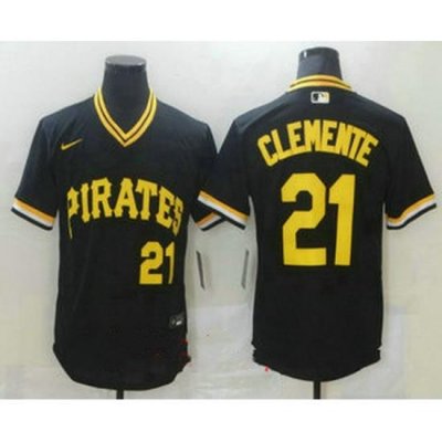 Men Pittsburgh Pirates 21 Roberto Clemente Black Mesh Batting Practice ThroWback Nike Jersey