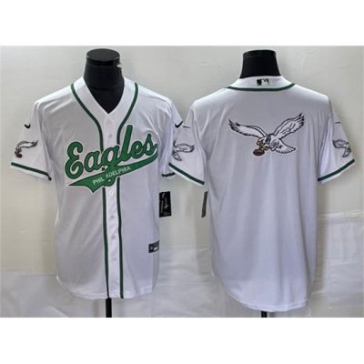 Men Philadelphia Eagles White Team Big Logo Cool Base Stitched Baseball Jersey