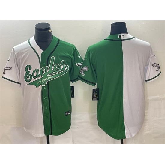 Men Philadelphia Eagles Blank Green White Split Cool Base Stitched Baseball Jersey