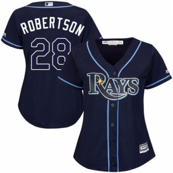 Womens Majestic Tampa Bay Rays 28 Daniel Robertson Replica Navy Blue Alternate Cool Base MLB Jersey