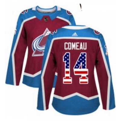 Womens Adidas Colorado Avalanche 14 Blake Comeau Authentic Burgundy Red USA Flag Fashion NHL Jersey