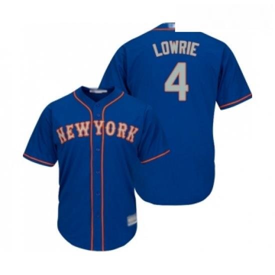 Mens NeW York Mets 4 Jed LoWrie Replica Royal Blue Alternate Road Cool Base Baseball Jersey