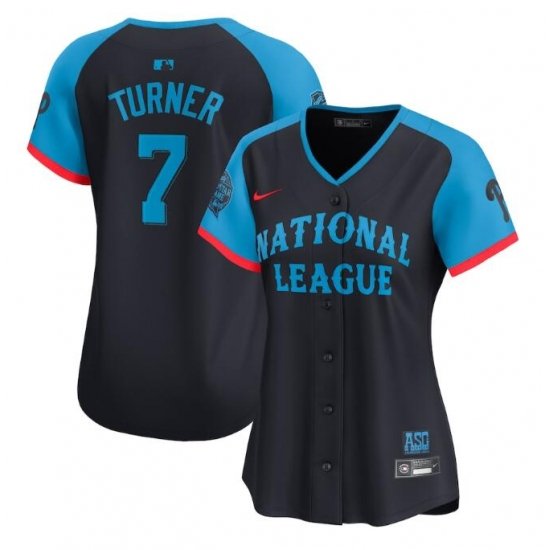 Women National League 7 Trea Turner Navy 2024 All Star Limited Stitched Baseball Jersey