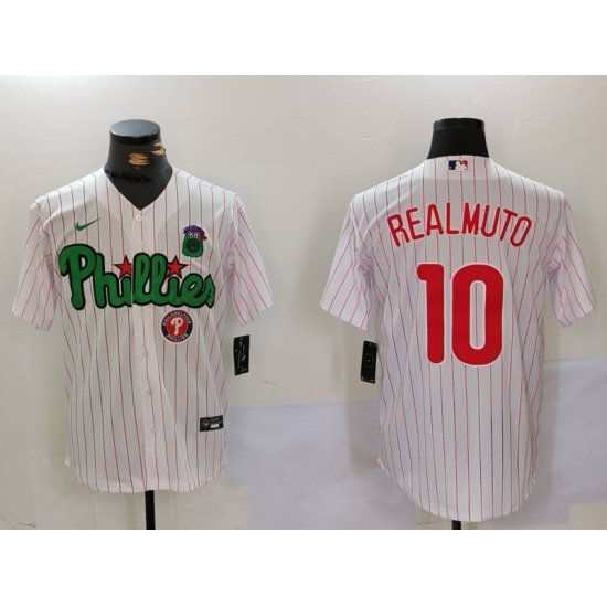 Men Philadelphia Phillies 10 J T  Realmuto White Green Cool Base Stitched Jersey 6