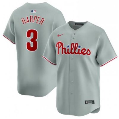 Men Philadelphia Phillies 3 Bryce Harper Grey AWay Limited Stitched Jersey