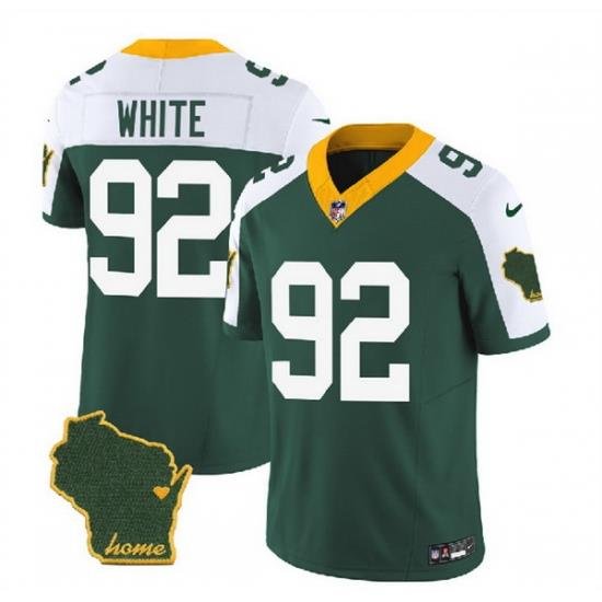 Men Green Bay Packers 92 Reggie White Green White 2023 F U S E  Home Patch Vapor Untouchable Limited Stitched Jersey