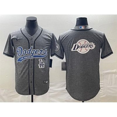 Men Los Angeles Dodgers Gray Team Big Logo With Patch Cool Base Stitched Baseball Jerseys