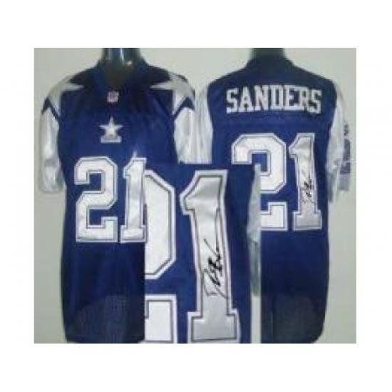 Dallas CoWboys 21 Deion Sanders Blue 75TH Patch ThroWback M&N Signed NFL Jerseys