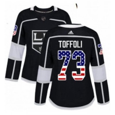 Womens Adidas Los Angeles Kings 73 Tyler Toffoli Authentic Black USA Flag Fashion NHL Jersey