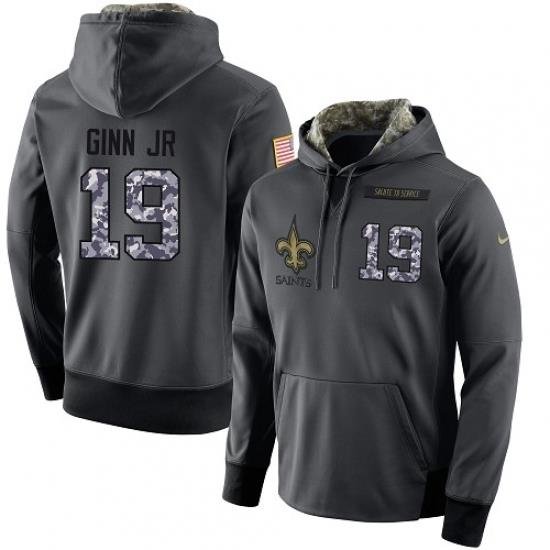 NFL Mens Nike New Orleans Saints 19 Ted Ginn Jr Stitched Black Anthracite Salute to Service Player Performance Hoodie