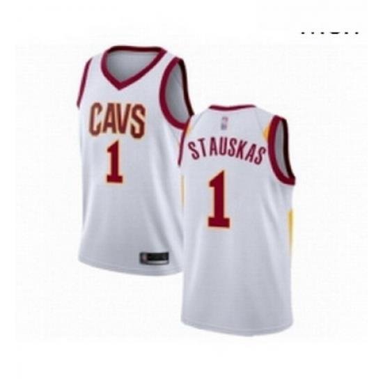 Mens Cleveland Cavaliers 1 Nik Stauskas Authentic White Basketball Jersey Association Edition