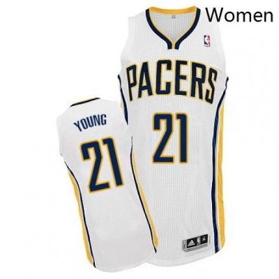 Womens Adidas Indiana Pacers 21 Thaddeus Young Authentic White Home NBA Jersey