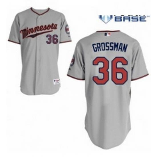 Youth Majestic Minnesota Twins 36 Robbie Grossman Authentic Grey Road Cool Base MLB Jersey