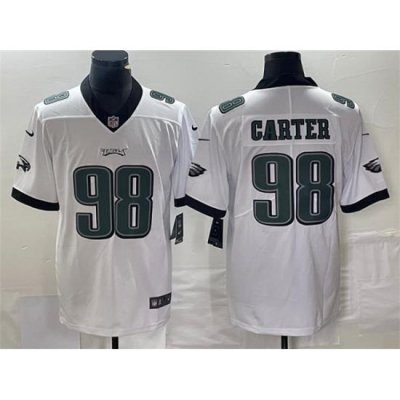 Men Philadelphia Eagles 98 Jalen Carter White Vapor Limited Stitched Football Jersey