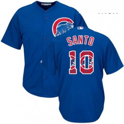 Mens Majestic Chicago Cubs 10 Ron Santo Authentic Royal Blue Team Logo Fashion Cool Base MLB Jersey