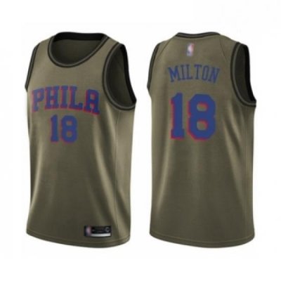 Mens Philadelphia 76ers 18 Shake Milton Swingman Green Salute to Service Basketball Jersey