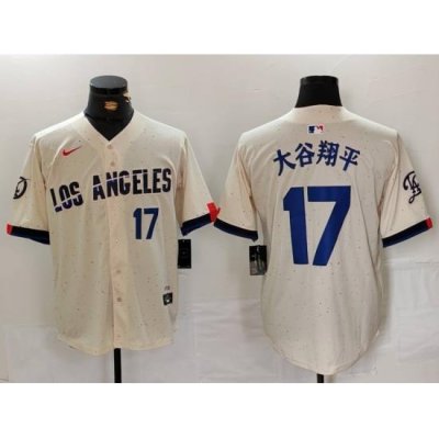 Men Los Angeles Dodgers 17 Shohei Ohtani Cream Stitched Baseball Jersey 4