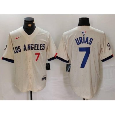 Men Los Angeles Dodgers 7 Julio Urias Cream Stitched Baseball Jersey 5