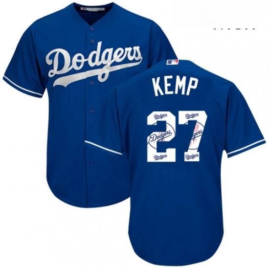 Mens Majestic Los Angeles Dodgers 27 Matt Kemp Authentic Royal Blue Team Logo Fashion Cool Base MLB Jersey