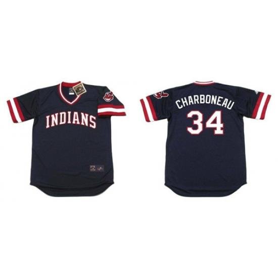 Indians 34 Joe Charboneau Black 1980 ThroWback Cool Base Jersey