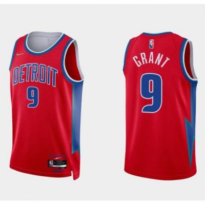 Men Detroit Pistons 9 Jerami Grant 75th Anniversary Red Stitched Jersey