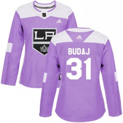 Womens Adidas Los Angeles Kings 31 Peter Budaj Authentic Purple Fights Cancer Practice NHL Jersey