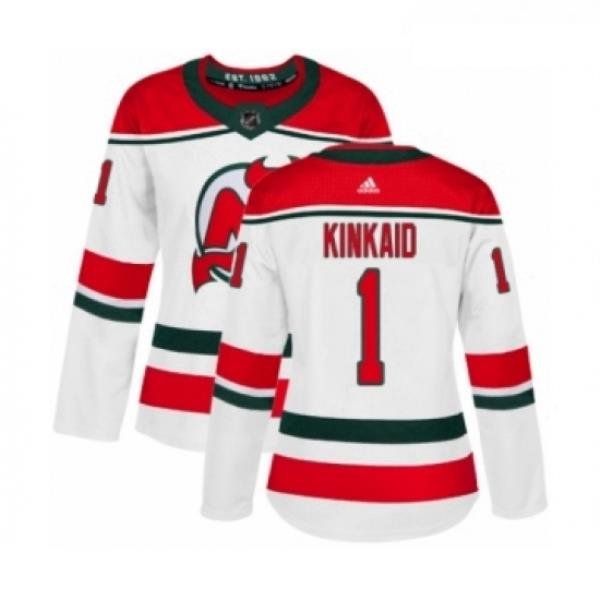 Womens Adidas New Jersey Devils 1 Keith Kinkaid Authentic White Alternate NHL Jersey