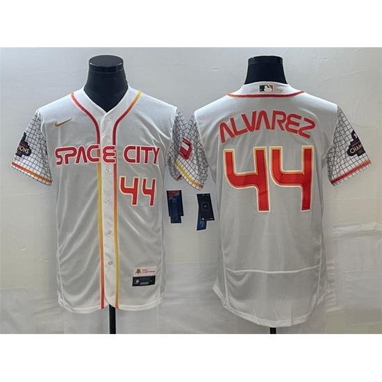 Men Houston Astros 44 Yordan Alvarez White With 2022 World Serise Champions Patch Stitched Baseball Jersey