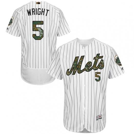 Mens Majestic New York Mets 5 David Wright Authentic White 2016 Memorial Day Fashion Flex Base MLB Jersey