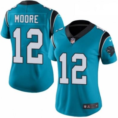 Womens Nike Carolina Panthers 12 DJ Moore Limited Blue Rush Vapor Untouchable NFL Jersey