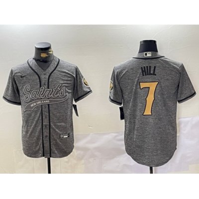 Men New Orleans Saints 7 Taysom Hill Grey With Patch Cool Base Stitched Baseball Jersey