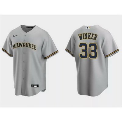 Men Milwaukee Brewers 33 Jesse Winker Grey Cool Base Stitched Jersey