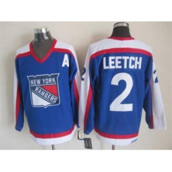 NHL New York Rangers #2 Brian Leetch CCM Throwback blue jerseys