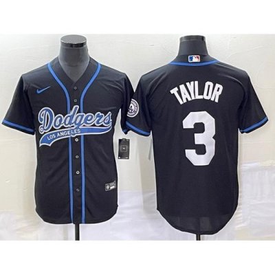 Men's Los Angeles Dodgers #3 Chris Taylor Black With Patch Cool Base Stitched Baseball Jersey1