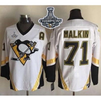 Penguins #71 Evgeni Malkin White CCM Throwback 2017 Stanley Cup Finals Champions Stitched NHL Jersey