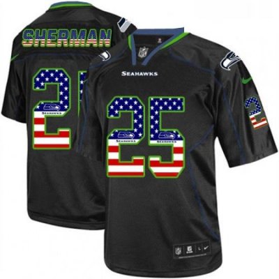 Mens Nike Seattle Seahawks 25 Richard Sherman Elite Black USA Flag Fashion NFL Jersey