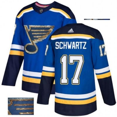 Mens Adidas St Louis Blues 17 Jaden Schwartz Authentic Royal Blue Fashion Gold NHL Jersey