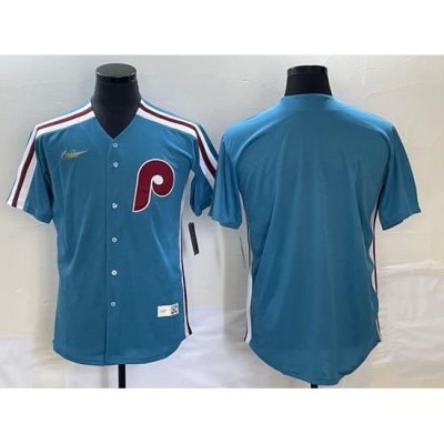 Men's Philadelphia Phillies Blank Blue CooperstoWn ThroWback Cool Base Nike Jersey