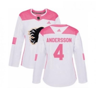 Womens Adidas Calgary Flames 4 Rasmus Andersson Authentic White Pink Fashion NHL Jersey