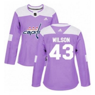 Womens Adidas Washington Capitals 43 Tom Wilson Authentic Purple Fights Cancer Practice NHL Jersey